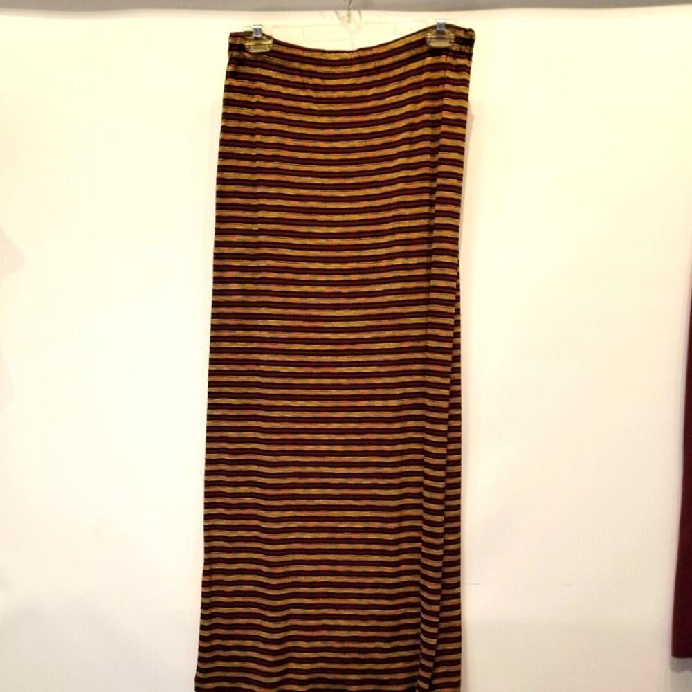 Vintage‎ 90's NEW Stretch Burgundy Gold Striped Maxi Skirt NWT Size M